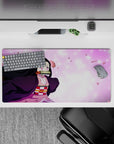 Nezuko anime mouse pad 32x16 inches, featuring Nezuko in a pink haze with sakura petals, exuding charm and determination.