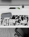32x12 inches monochrome manga-style desk mat with gritty screentone texture and high-contrast vibe.