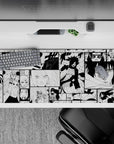 36x16 inches black-and-white desk mat with gritty screentone texture and high-contrast manga vibe.