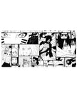 32x16 inches anime mouse pad with black-and-white Naruto manga collage panels and gritty screentone art.