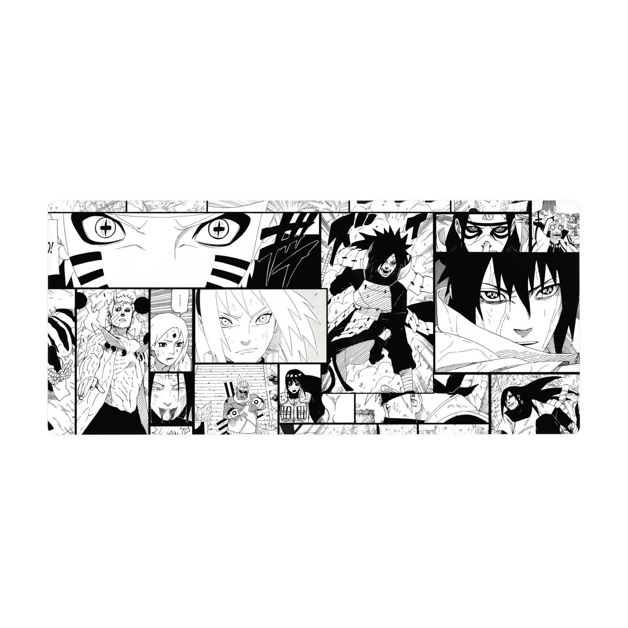 36x16 inches anime desk pad with black-and-white manga collage panels of Naruto characters.