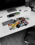 32x16 inches anime mouse pad showing orange scooter rush with goggle-wearing fighters and flying brass.