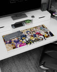 Soma Yukihira serving food on a tray amid laughing classmates on an anime mouse pad 32x16 inches.