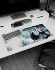 32x16 inches anime girl mouse pad featuring two schoolgirls holding hands on a tree-lined path with fluttering skirts.