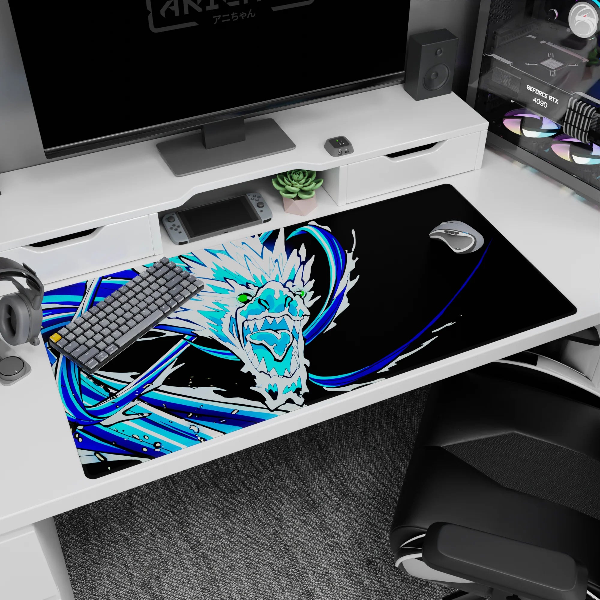 Demon Slayer Deskmat | Mousepad | Deskpad - Icy Dragon Fury - AniChan