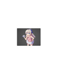 Classic anime girl mouse pad 14x10 inches with silver hair, blue eyes, camera, pink top, frilly skirt.