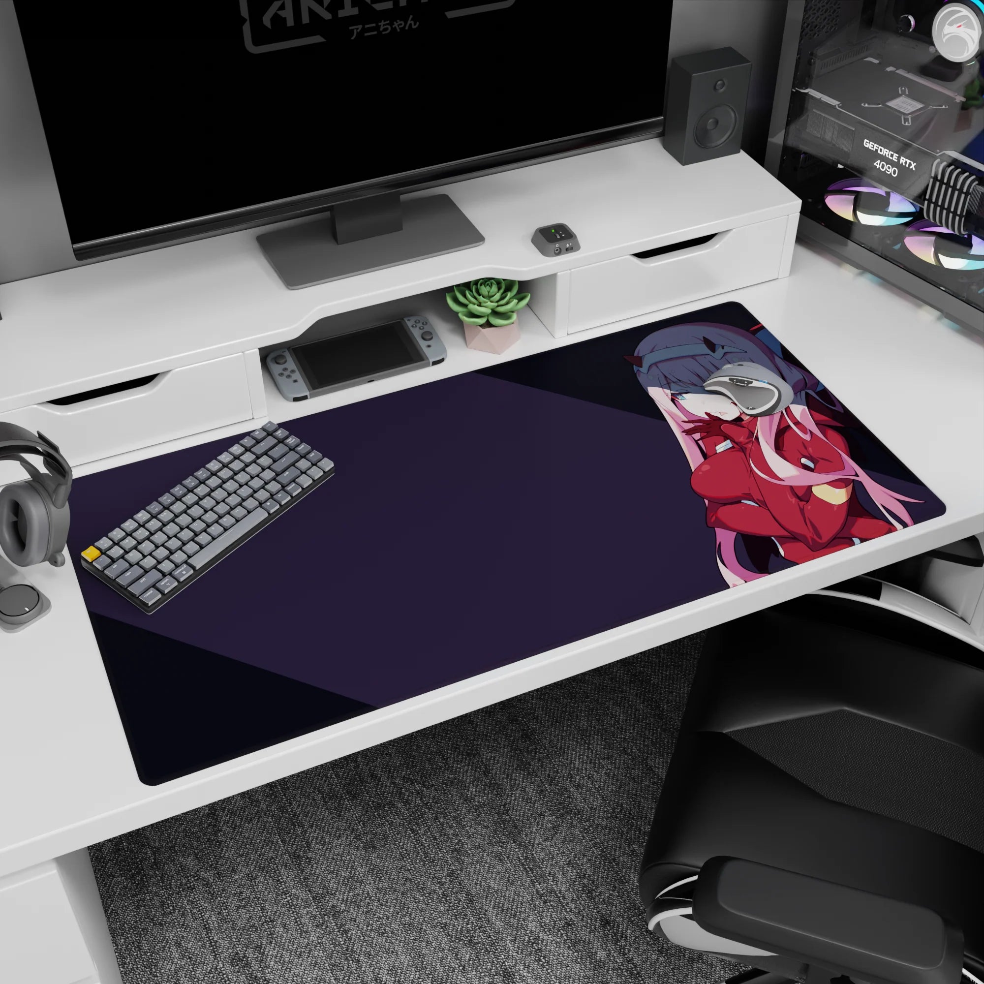 Darling in the Franxx-inspired design on 40x20 mouse pad perfect for adding dramatic flair and dark elegance to your setup or decor