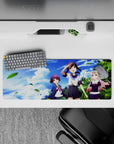 32x12 inches anime girl mouse pad in bright cobalt sky blues with soft blush uniforms, sunny tropical vibe.