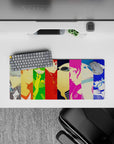 Persona 4 Golden mouse pad, 28x12 inches, featuring Yu, Chie, and Naoto in vibrant color blocks, perfect for gaming.