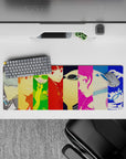 Anime mouse pad 32x12 inches featuring Persona 4 Golden characters Yu, Chie, Naoto in vibrant color blocks.