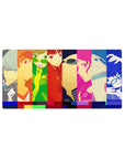 Anime mouse pad 32x16 inches featuring Persona 4 Golden cast in vibrant color blocks, showcasing Yu, Chie, and Naoto.