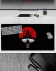 32x16 inches dark anime mouse pad in black and blood-red with a haunting moonlit, moody vibe.