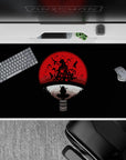 40x20 inches dark anime desk pad in black and blood-red, moody and haunting with crisp graphic lines.
