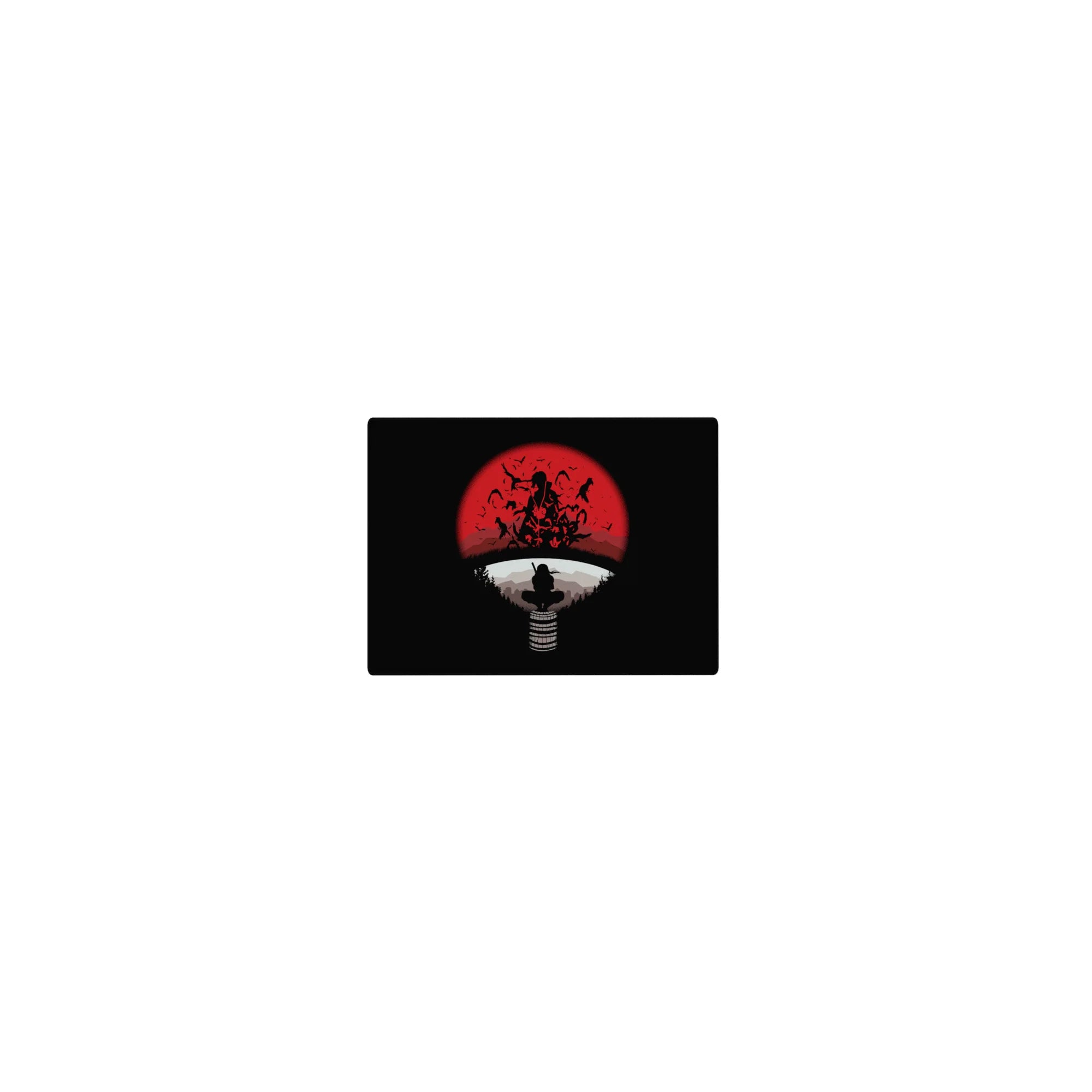 Classic anime mouse pad 14x10 inches with crow silhouette, red moon, white ring, and distant hills.