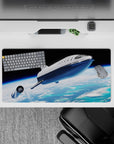 Moody black sky mouse pad 32x16 inches with calm horizon glow, soft clouds, and bright blues.
