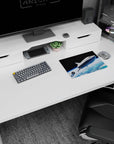 Space scene 14x10 inches mouse pad showing a silver ship cruising over clouds and a blue sea at dawn.