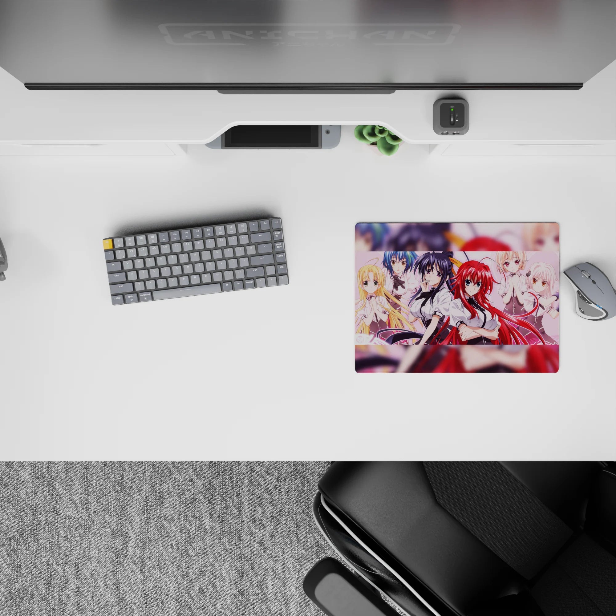 High School DxD anime mouse pad, 14x10 inches, featuring Rias and Koneko in vibrant manga style on a soft pink backdrop.