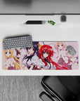 Anime mouse pad 32x12 inches featuring High School DxD girls, showcasing Rias's charm and Koneko's glare on a pink backdrop.