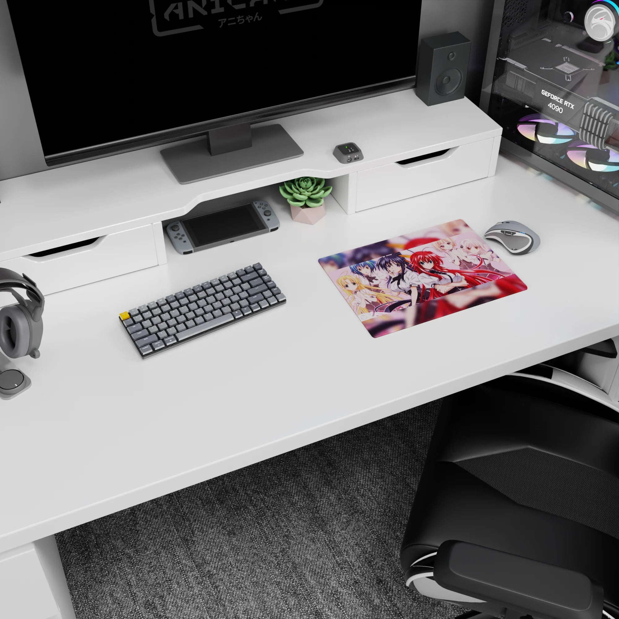 Classic 14x10 inches mouse pad featuring High School DxD girls with Rias&#39;s charm and Koneko&#39;s glare, vibrant anime design.