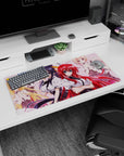High School DxD anime mouse pad 32x16 inches featuring Rias and Koneko, vibrant pink tones, perfect for desk decor.