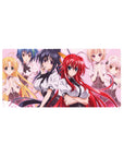 Anime mouse pad 32x16 inches featuring High School DxD girls, showcasing Rias's charm and Koneko's fierce glare on a pastel backdrop.