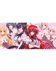 Anime desk pad 36x16 inches featuring High School DxD characters like Rias and Koneko, vibrant pink tones with manga style.