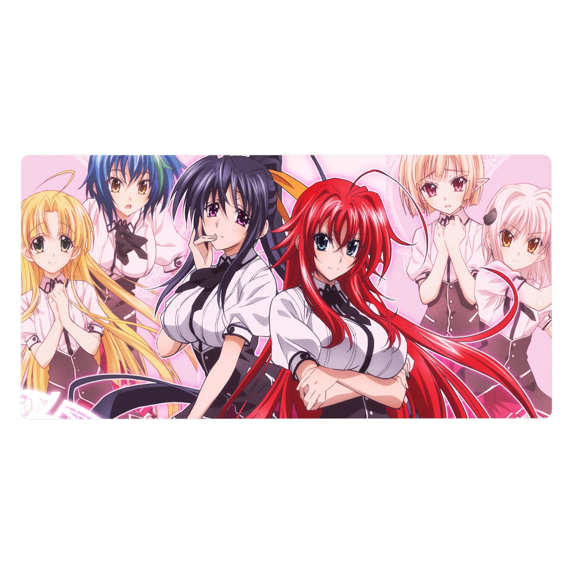 High School DxD desk pad 40x20 inches featuring Rias and Koneko, vibrant anime design with bold, pastel colors.