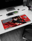 32x16 inches anime girl mouse pad featuring a fierce heroine in a red-trim battle suit wielding giant scissors.