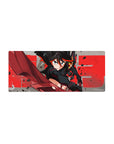 28x12 inches anime girl mouse pad with black-haired heroine, red scissor blade, and street poster typography.