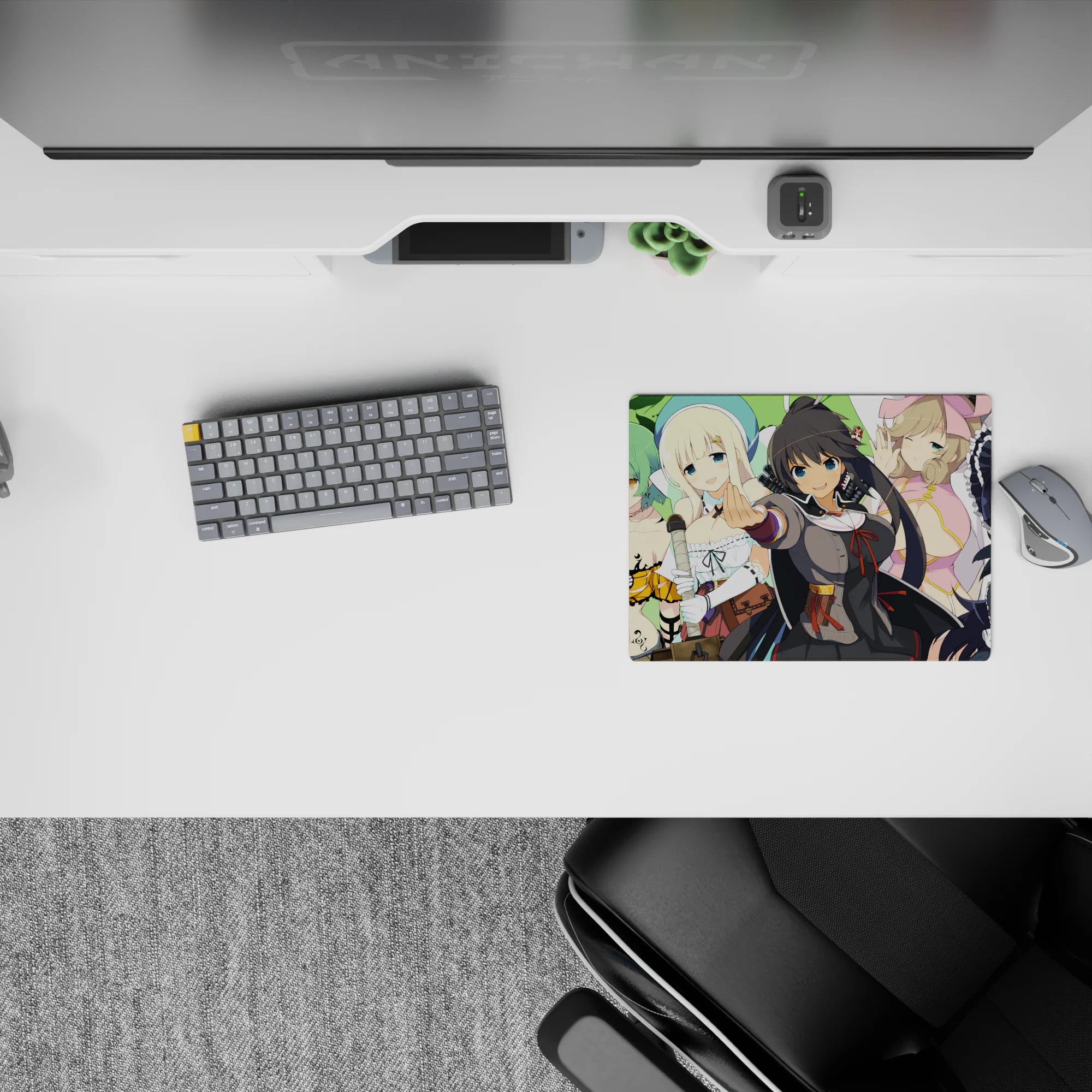 Bright green backdrop anime girl mouse pad 14x10 inches, bold color pops, crisp lines, silky glide vibe.