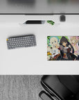 Bright green backdrop anime girl mouse pad 14x10 inches, bold color pops, crisp lines, silky glide vibe.