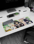 32x12 inches anime girl mouse pad featuring a confident dark-haired leader reaching forward with four girls behind.