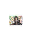 Classic anime girl mouse pad 14x10 inches with five kawaii girls, ribbons, curls, and a cat-ear maid pose.
