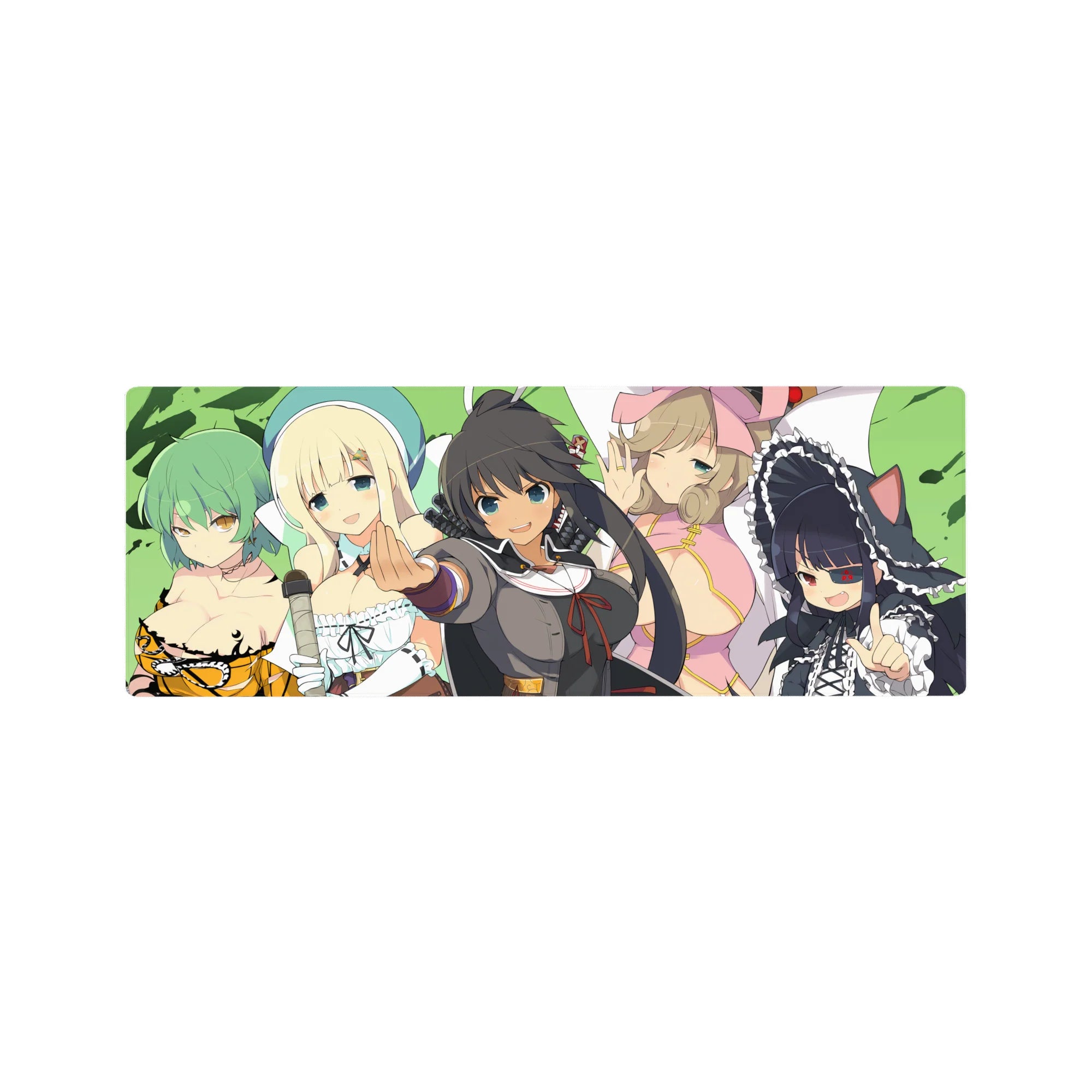 32x12 inches anime girl mouse pad with five cute maids in a squad pose, crisp lines and silky glide.