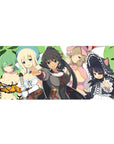 Anime girl desk pad 36x16 inches with five cute characters, ribbons, curls, and cat-ear maid pose.