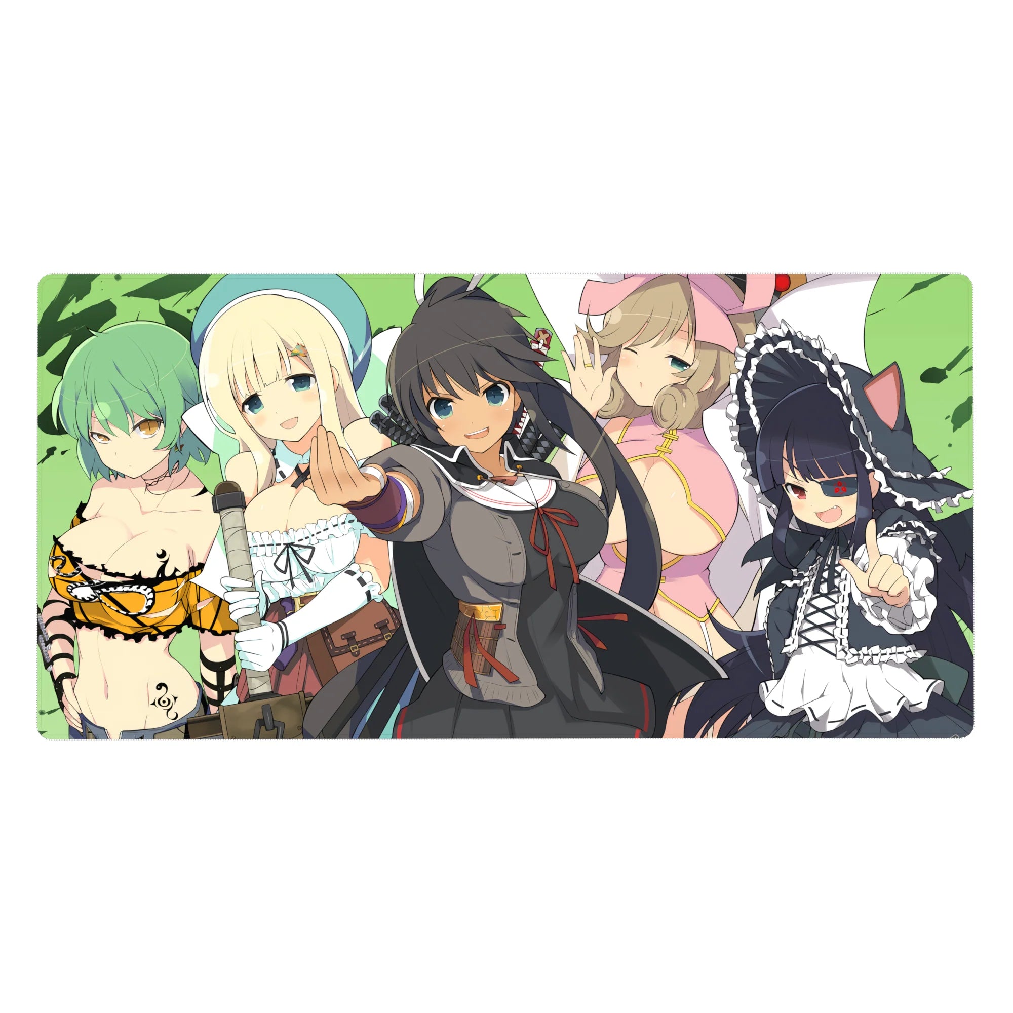 Anime girl desk pad 40x20 inches with five cute maid-style characters posed like a squad photo.