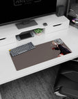 28x12 inches desk mat showing shy blonde anime girl in oversized hoodie and red plaid skirt, tiny smile.