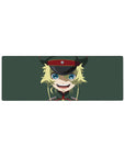 32x12 inches anime girl mouse pad with blonde soldier girl, blue eyes, military cap, green background.
