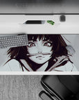 36x16 inches moody grey desk pad with smoky ink strokes and bright highlights for smooth mouse tracking.