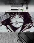 Moody grey smoky ink anime desk pad 40x20 inches with bright highlights and smooth tracking feel.