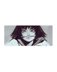 28x12 inches anime girl mouse pad with wide-eyed bob-haired sketch style and pen-between-lips pose.