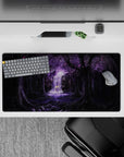 32x16 inches anime mouse pad in deep blacks and lavender glow, soft water shimmer, dreamy calm fantasy mood.