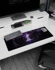 32x12 inches anime mouse pad showing a lone brave figure in mist before a glowing waterfall altar.
