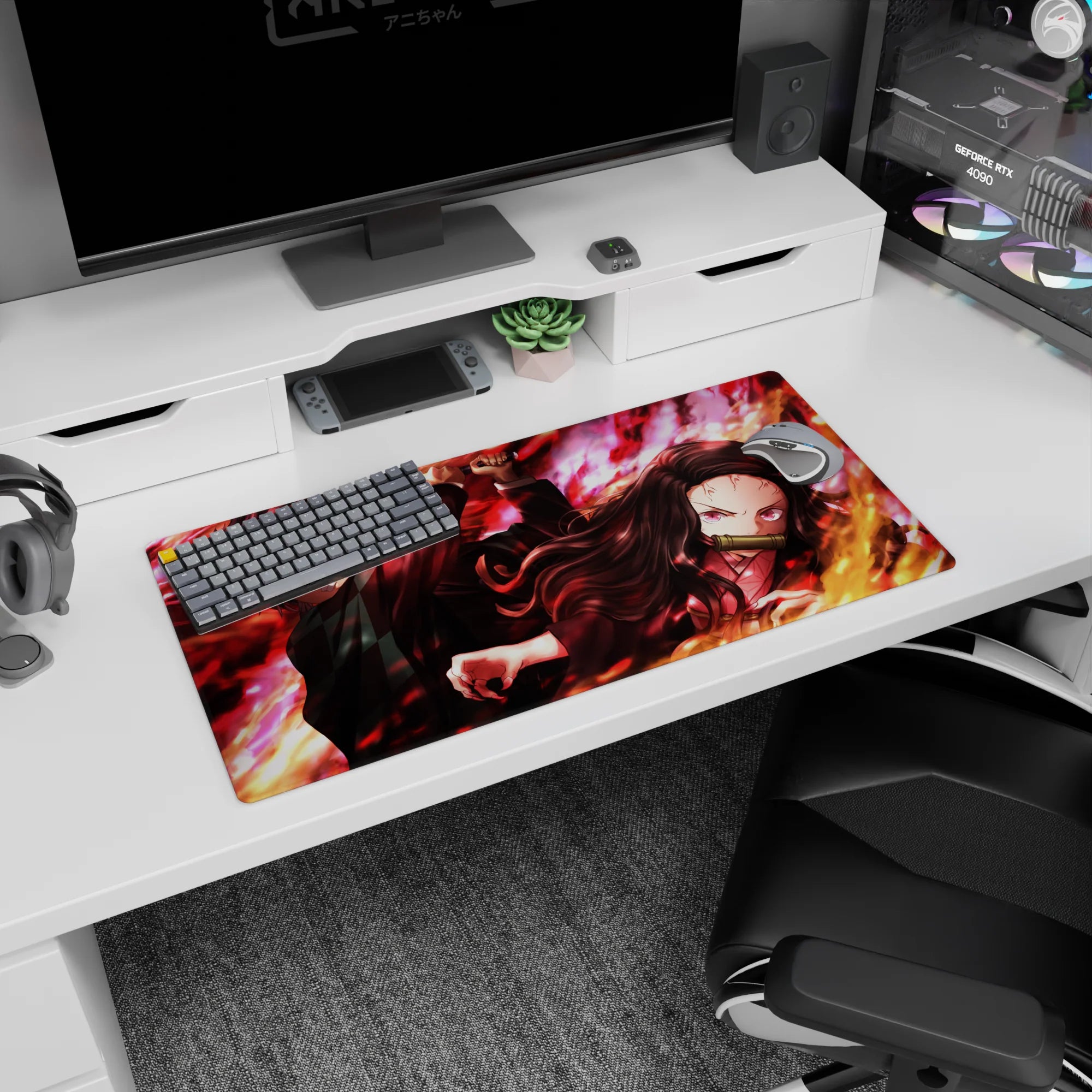 Demon Slayer Deskmat | Mousepad | Deskpad - Fiery Sibling Fury - AniChan