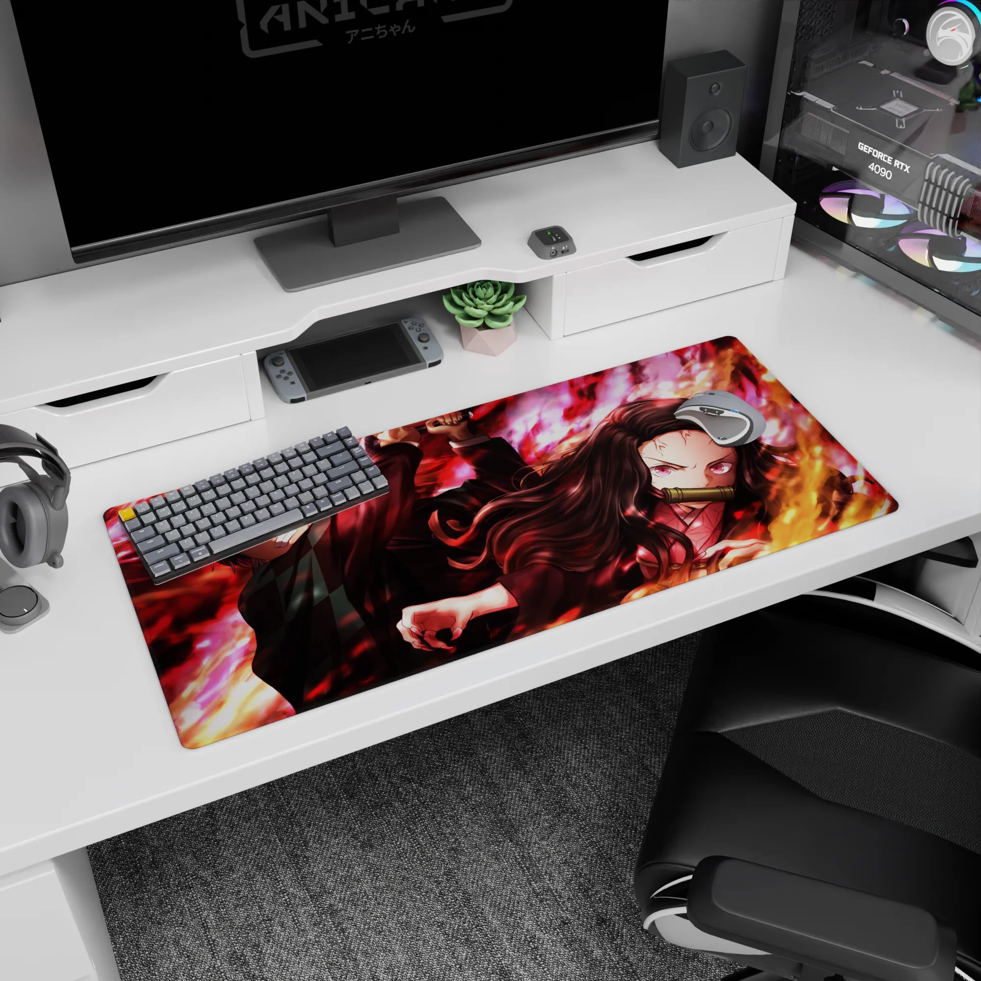 Demon Slayer Deskmat | Mousepad | Deskpad - Fiery Sibling Fury - AniChan