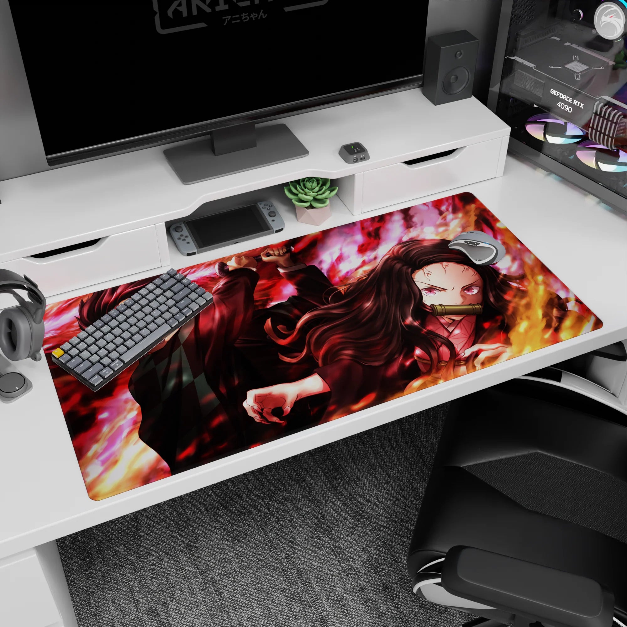 Demon Slayer Deskmat | Mousepad | Deskpad - Fiery Sibling Fury - AniChan