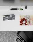 14x10 inches classic anime mouse pad in warm peach and blush pink, dreamy romance mood with drifting sakura.