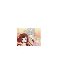 14x10 inches classic anime mouse pad with fox boy and girl, sakura petals, soft linework, paw kimono.