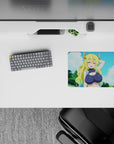Cute anime desk mouse pad 14x10 inches in soft sky blues, fluffy clouds, bright playful outdoor vibe.