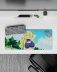 28x12 inches mouse pad in soft sky blues with bright outdoor vibe and mint-green hair tips, smooth glide.